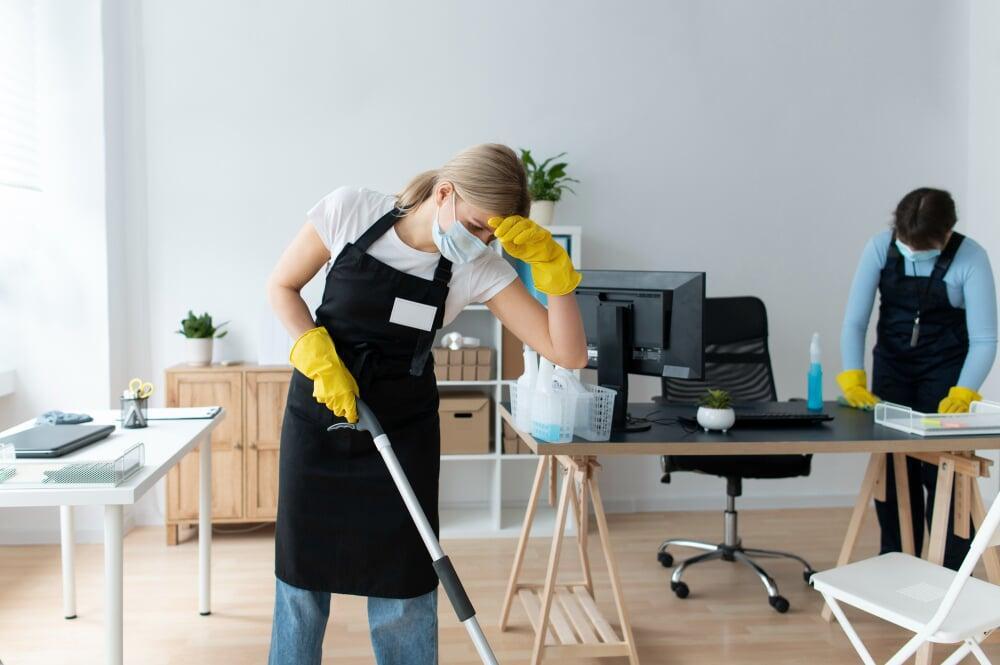 A team cleaning an office space