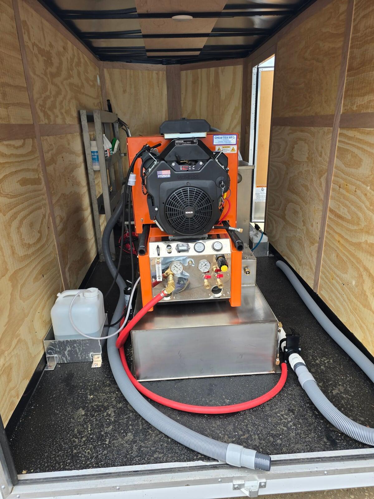 A high powered hot water extraction machine used for steam cleaning carpets. Owned by Home Service Simple Wichita KS