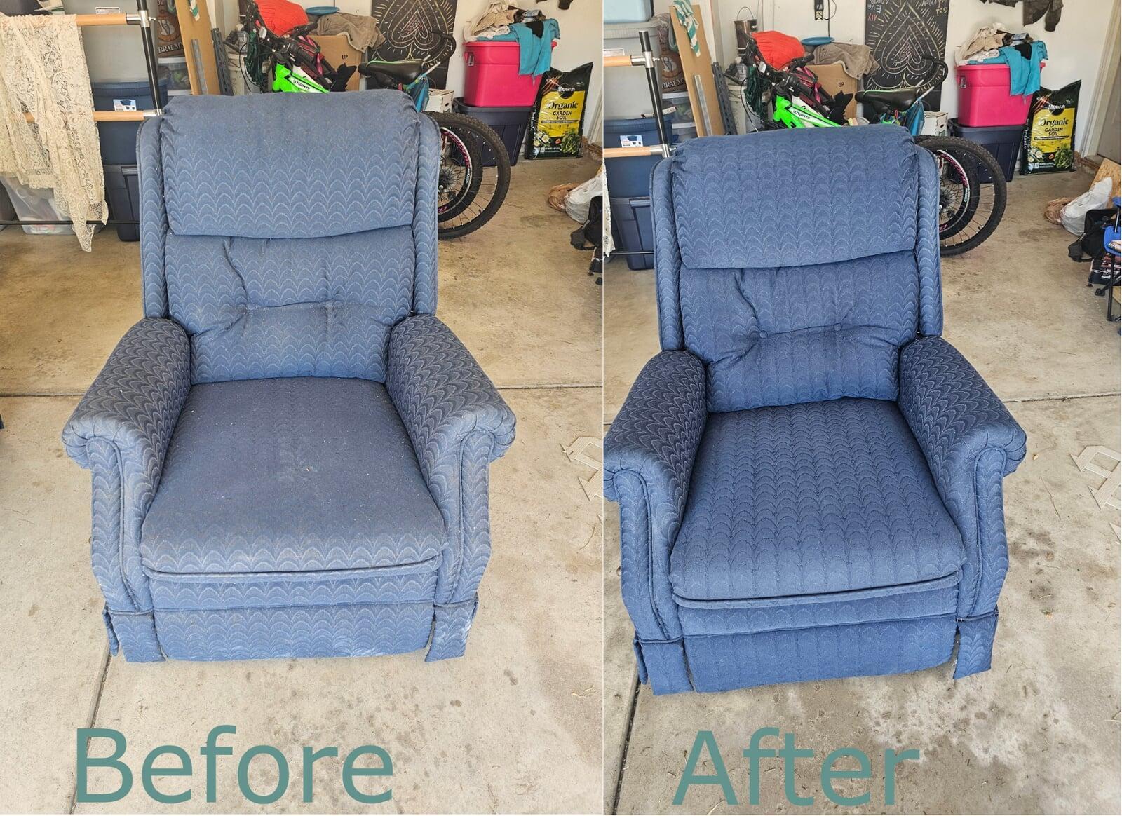 Comparison of a cleaned and dirty recliner