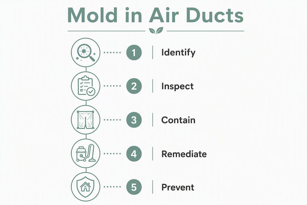 Infographic outlining key steps for managing mold in air ducts