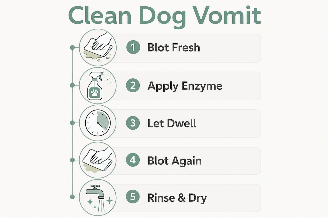 Infographic of steps to clean dog vomit from carpet