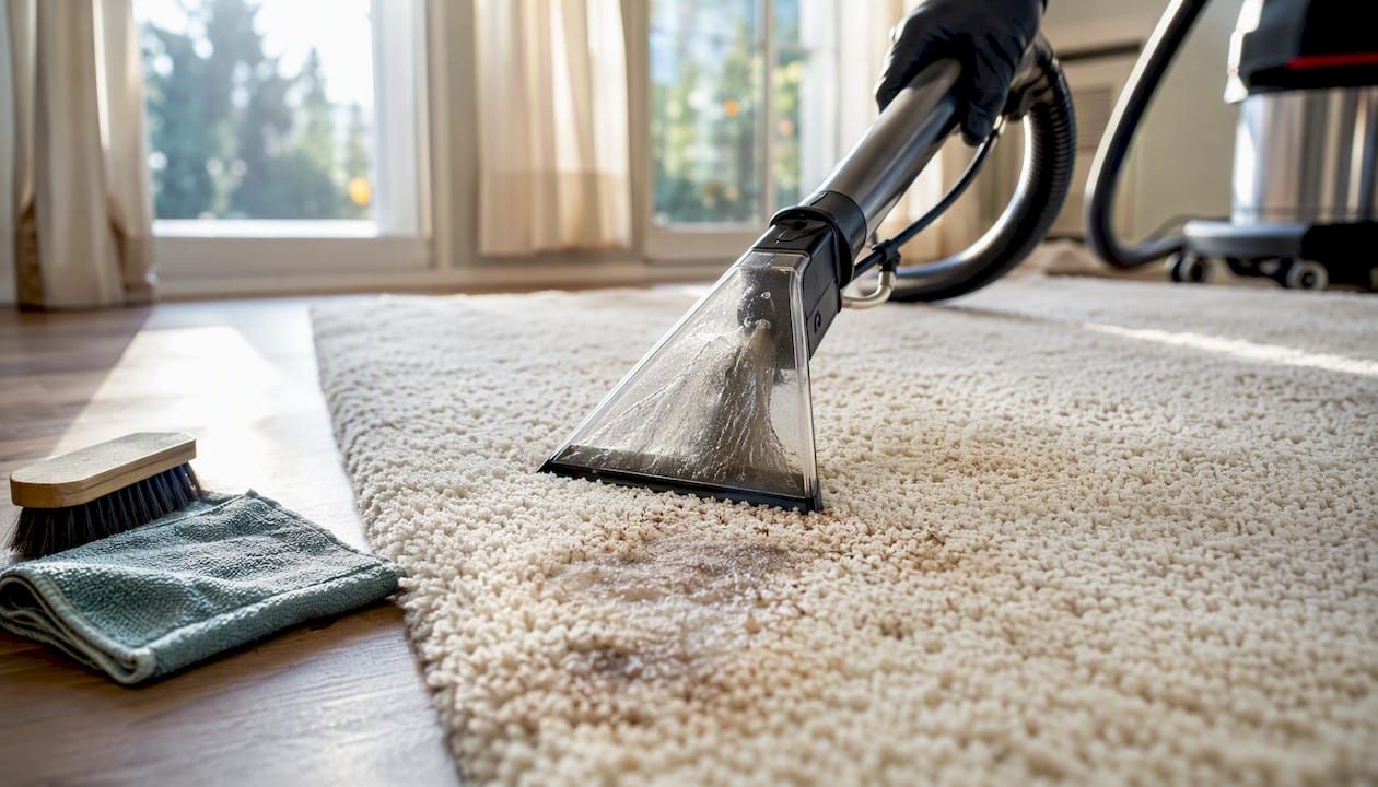 Rental carpet extractor cleaning pet urine stain