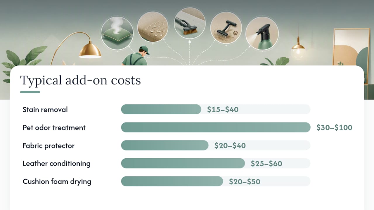 Diagram of upholstery cleaning add-ons and costs