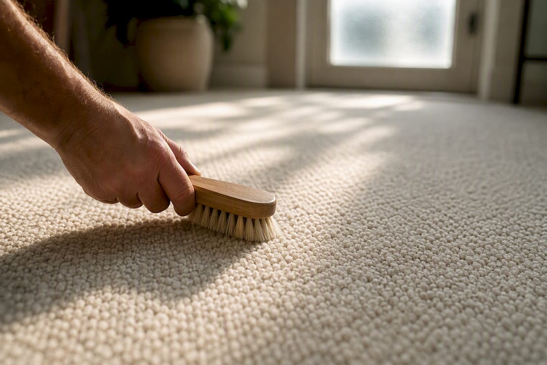 Soft brush raking loop pile carpet dent