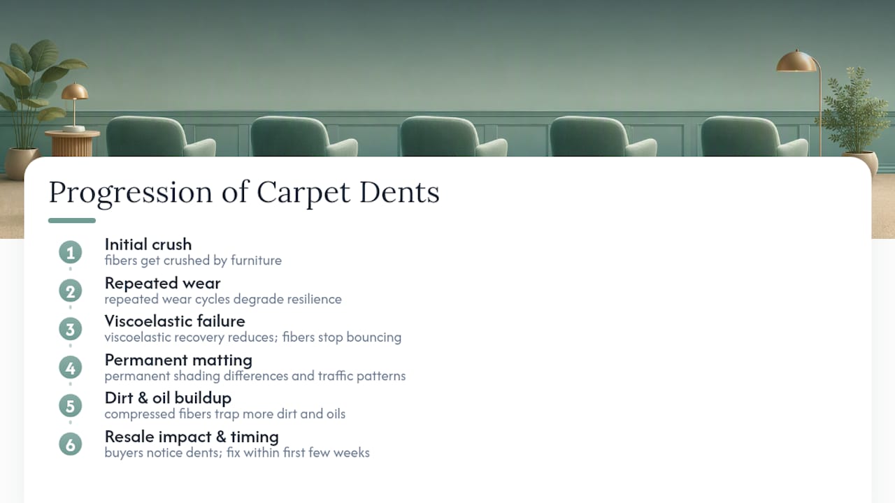 Diagram showing progression of carpet dent damage over time
