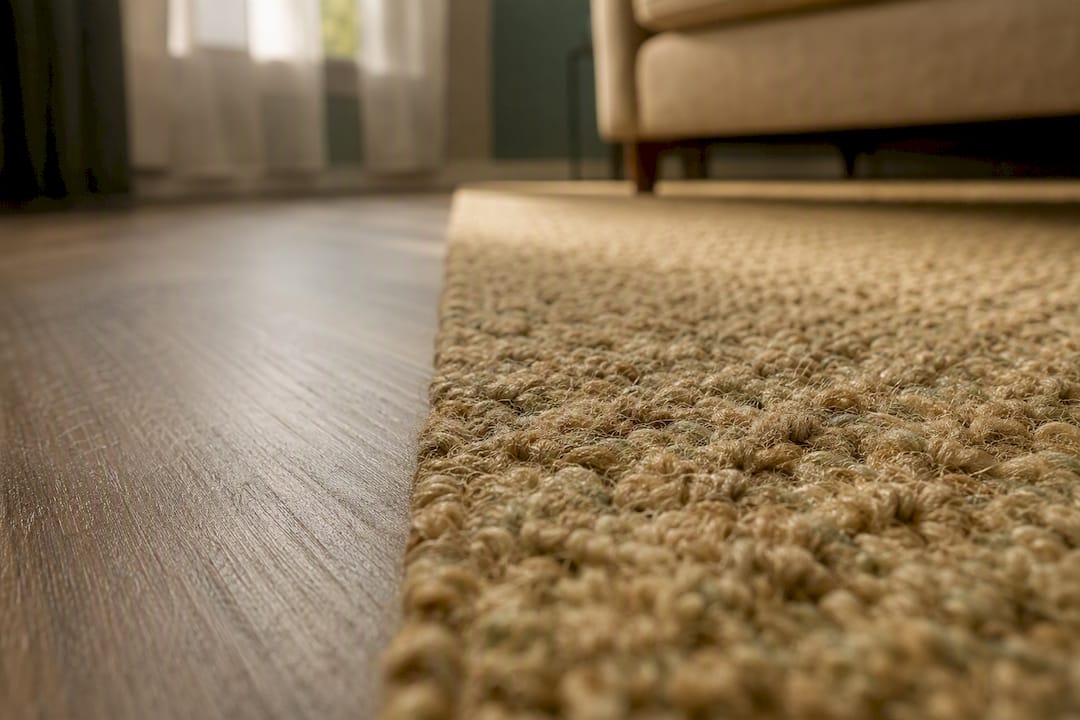 Closeup of wool carpet fibers texture