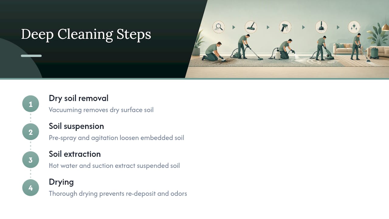 Diagram illustrating four steps of deep carpet cleaning