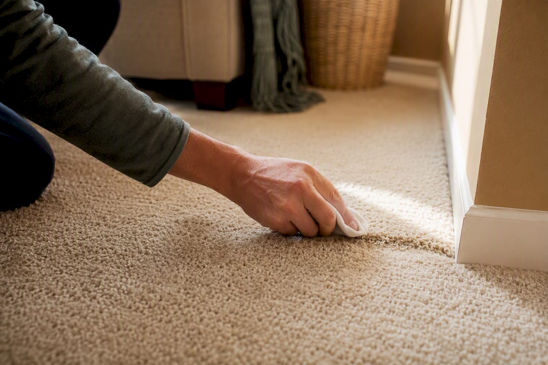 Hand spot-testing carpet fabric with cloth