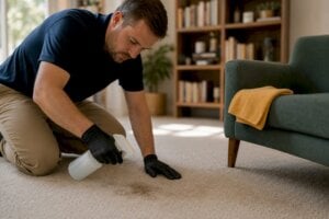 Cleaner treating salt stain on carpet