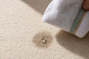 Water droplet testing clean carpet fibers