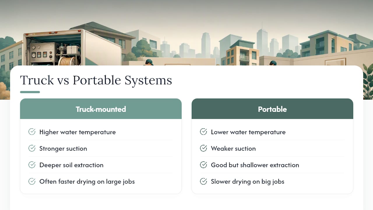 Truck-mounted and portable cleaning system comparison