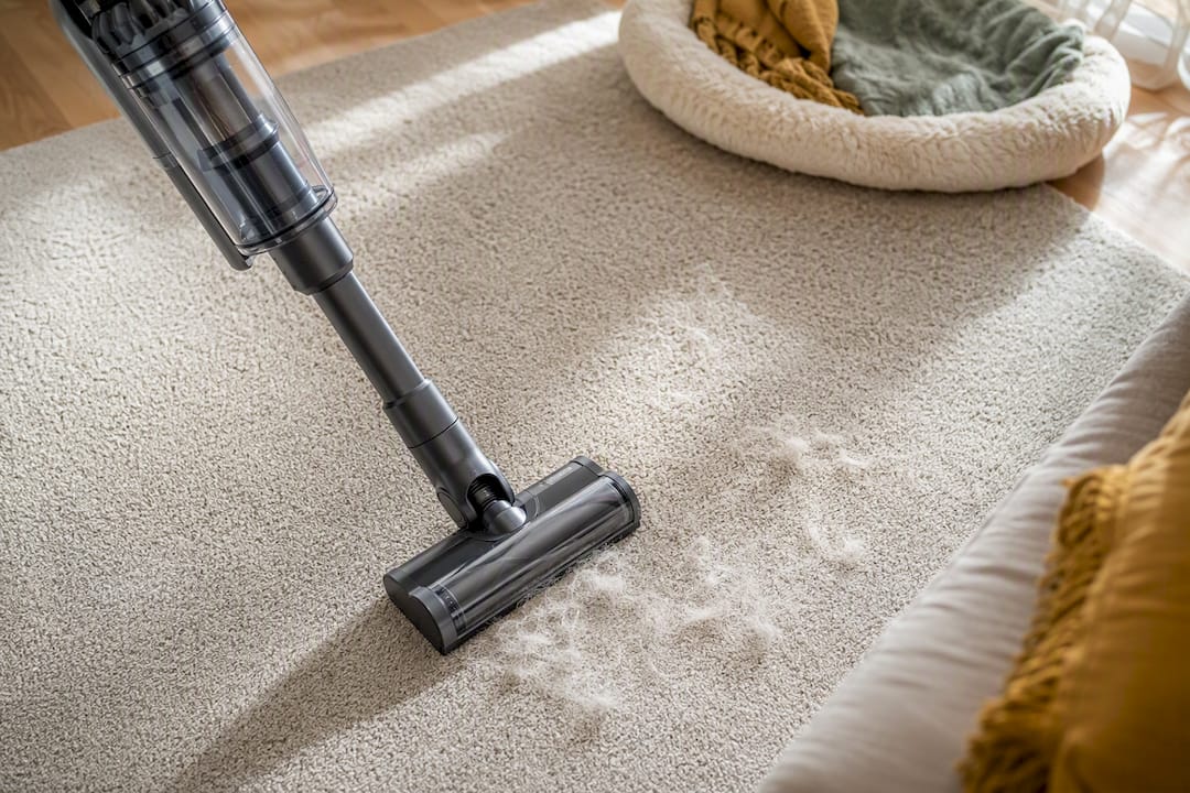 Vacuum collecting pet fur from carpet