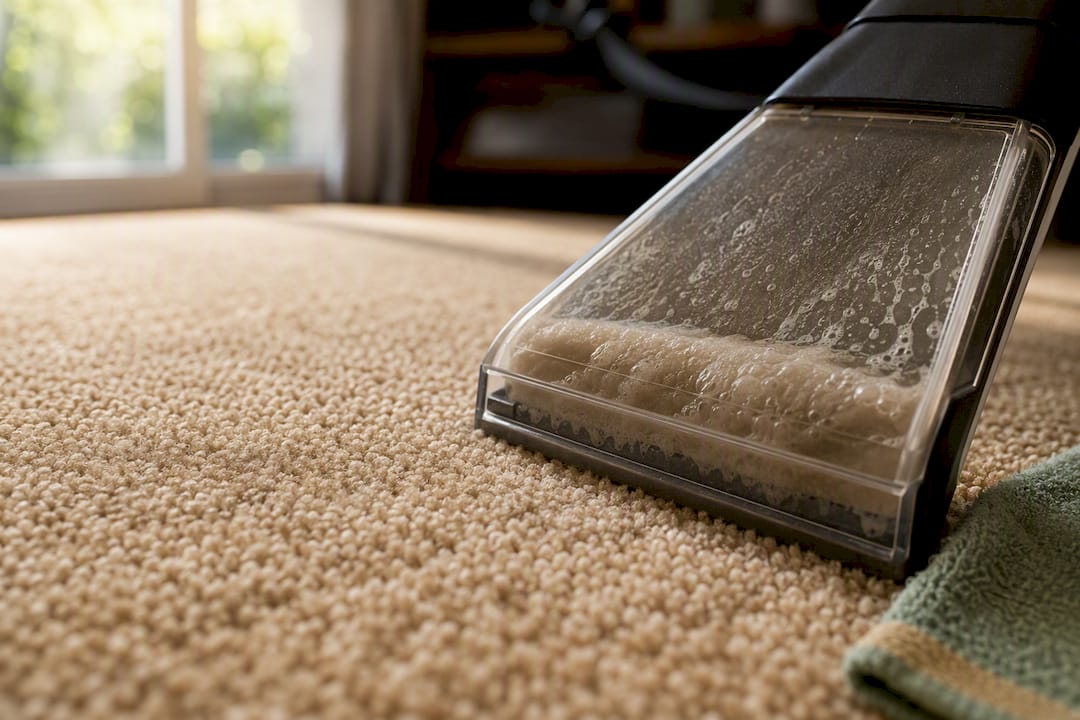 Residue being extracted from carpet fibers