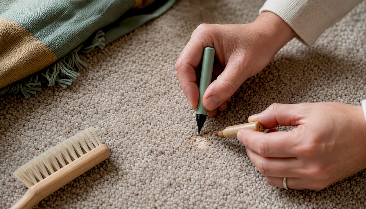 Marker dots blending a carpet bleach spot