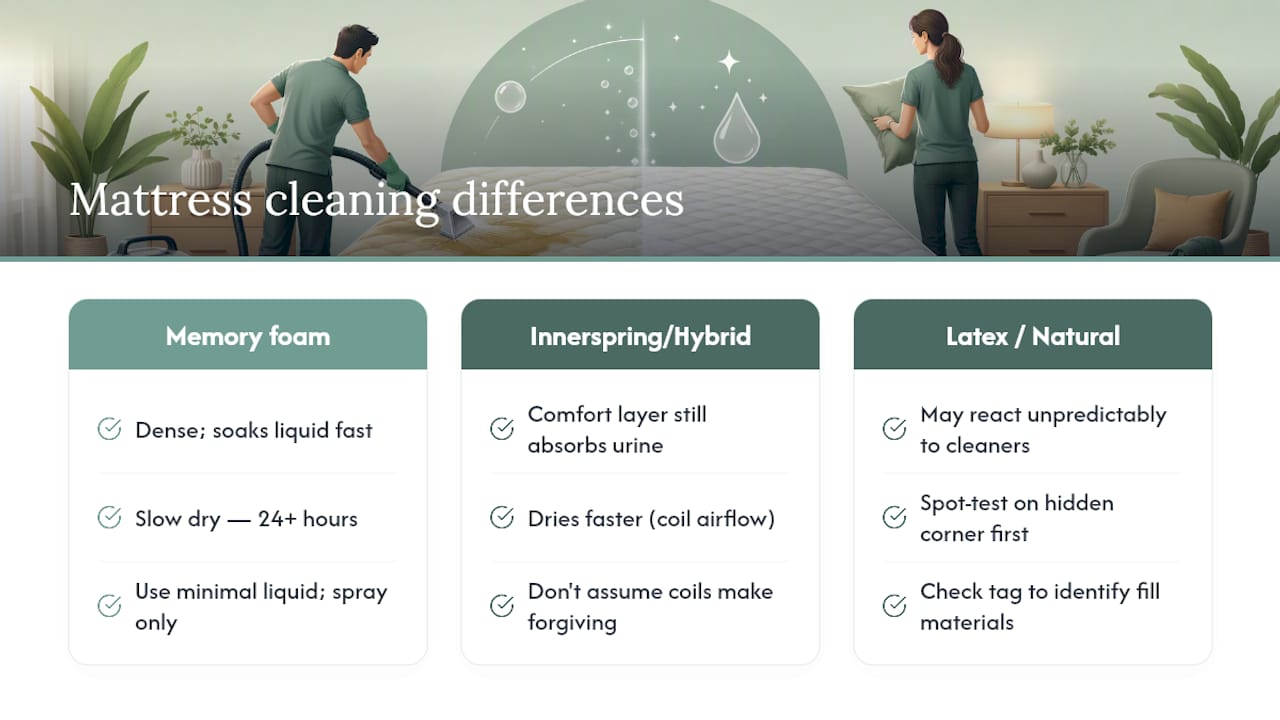 Mattress material cleaning and drying comparison