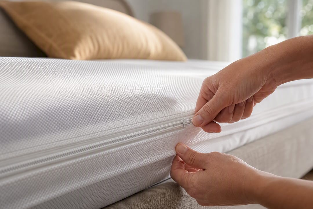 Hands zipping allergen mattress encasement