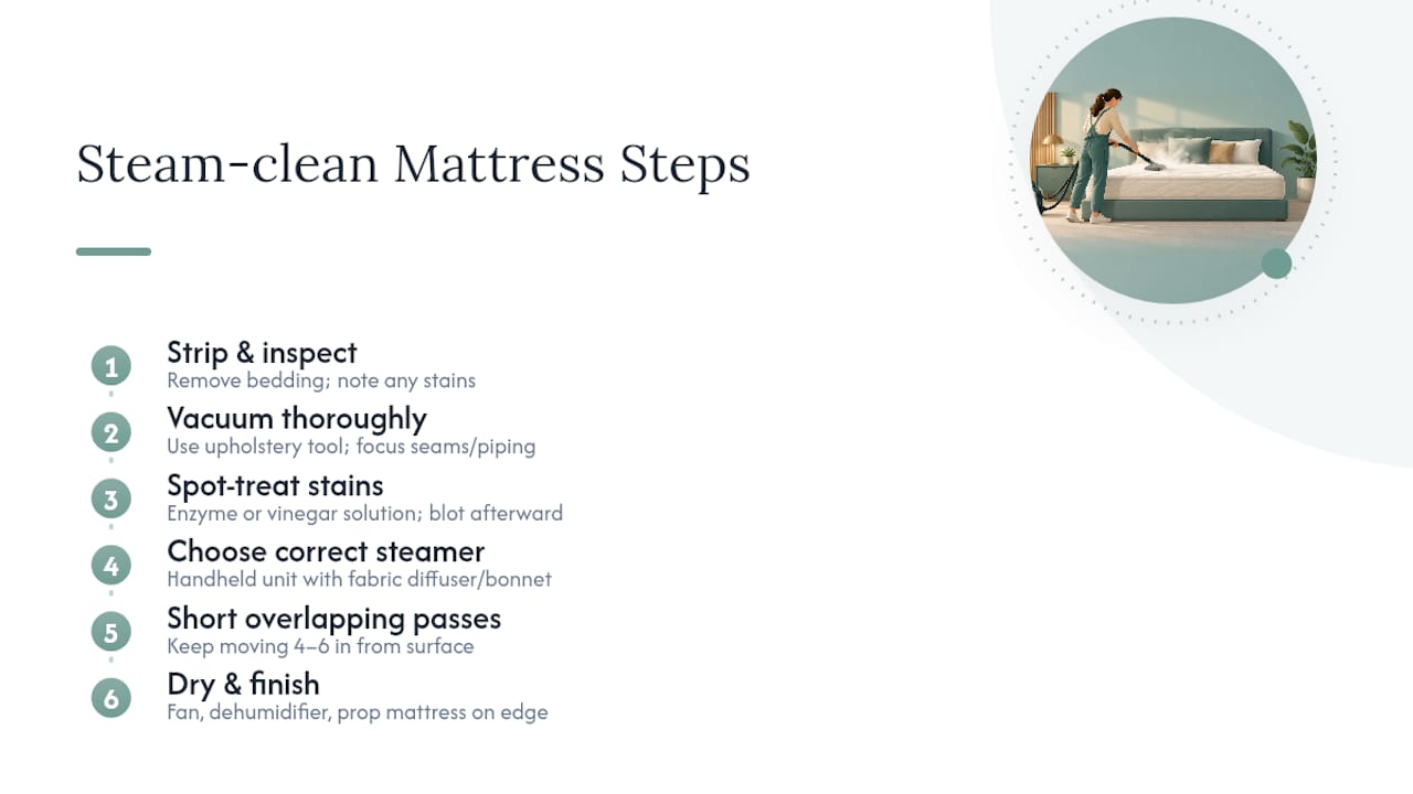 How to Steam Clean a Mattress Safely, Step by Step — overview diagram