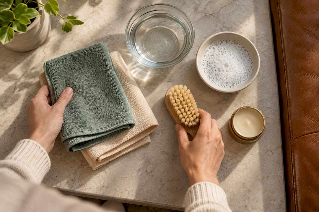 Leather cleaning tools arranged for home care