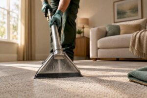 Technician cleaning carpet without fragrance