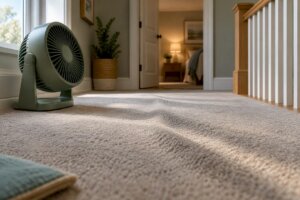 Freshly cleaned carpet showing visible ripples