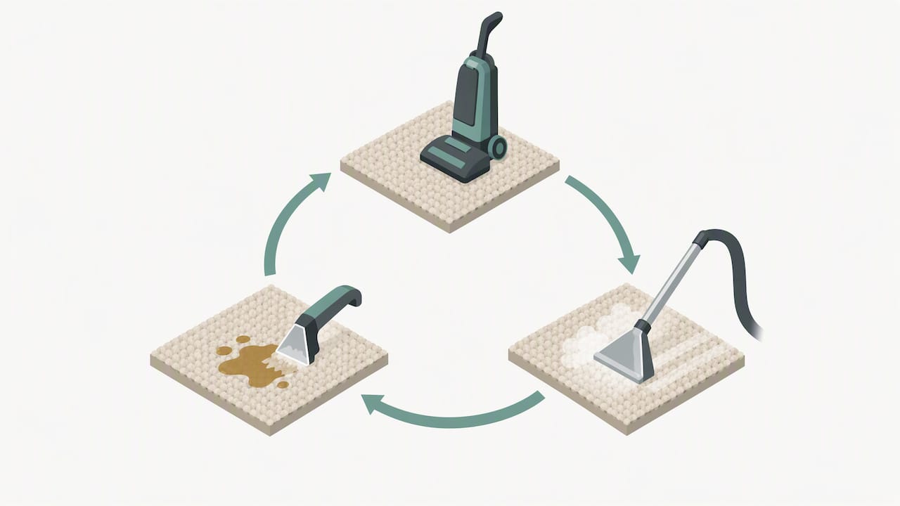 Recurring three-stage carpet care cycle