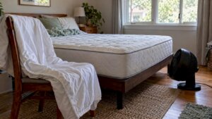 Uncovered mattress drying before protector replacement