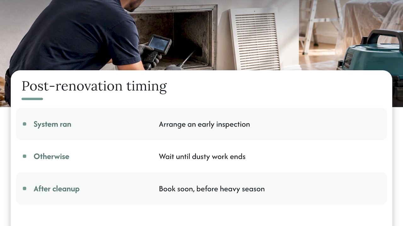 Decision flow for post-renovation duct cleaning