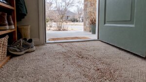 Tracked grit caught in a home's entry carpet